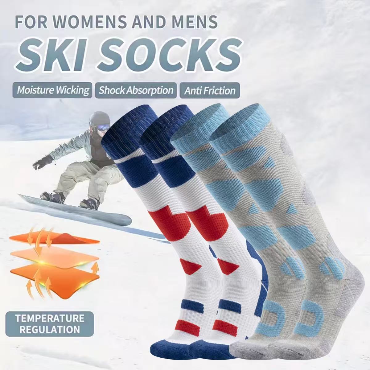 Thermal Sock Winter - 保温性のある冬用スキーソックス 厚手のコットン製 男女兼用 暖かいアウトドアサイクリング スノーボード スポーツ用サーモソックス