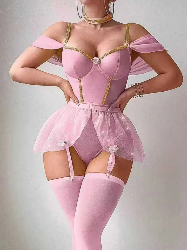 Fishnet Stocking Women - セクシーな光沢のあるワンピースボディスーツ（パフ付き） ​ ​ ペチコートと網タイツセクシー無地透明メッシュ薄手ボディスーツ YIUQ