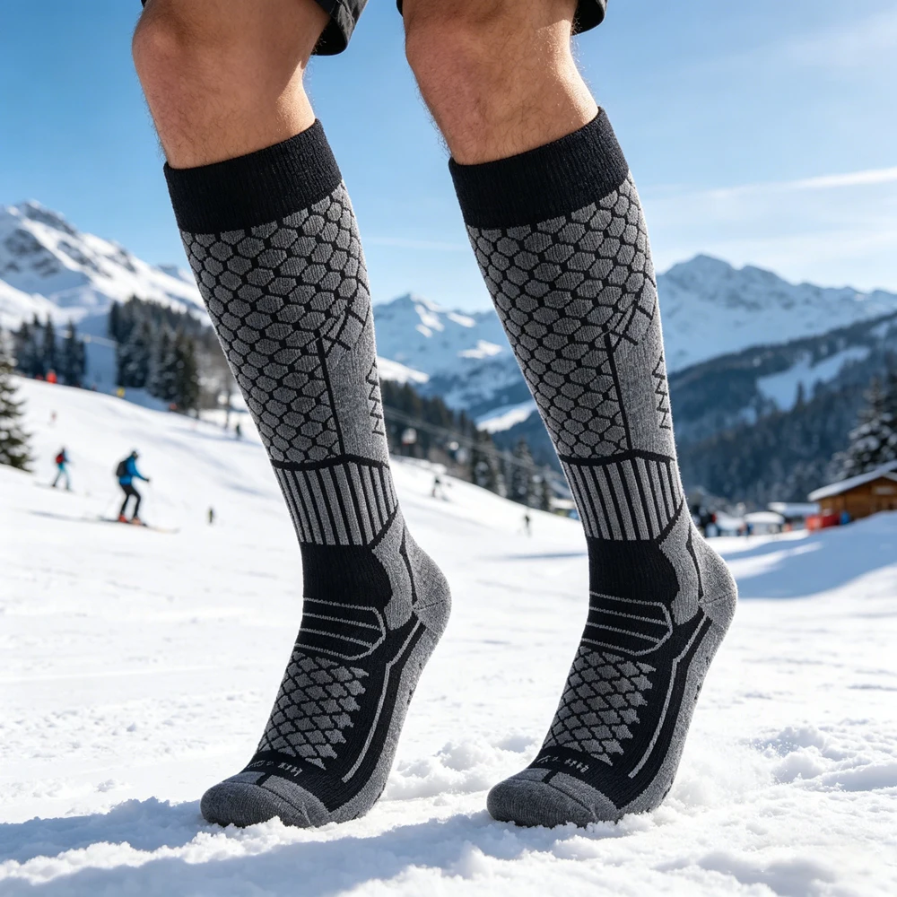 1 ペア吸湿発散性厚みのあるサーマルスキーソックス膝高滑り止 - Thermal Sock Winter のレビューと価格