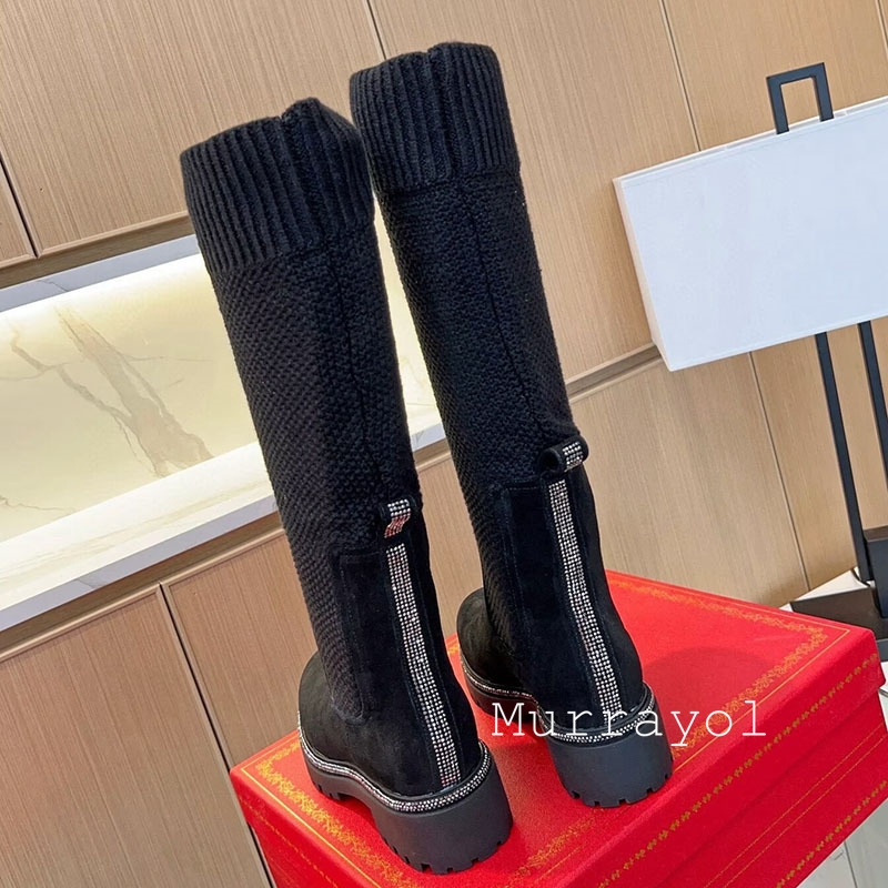 ニーハイブーツ 秋冬 スエード フラット 厚底 ソックスブー - Knee High Sock Women のレビューと価格
